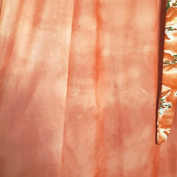 Salmon Vintage Long Dress with Hawaii Print, Lace Trim and Tie Waist - Picture 14 of 15